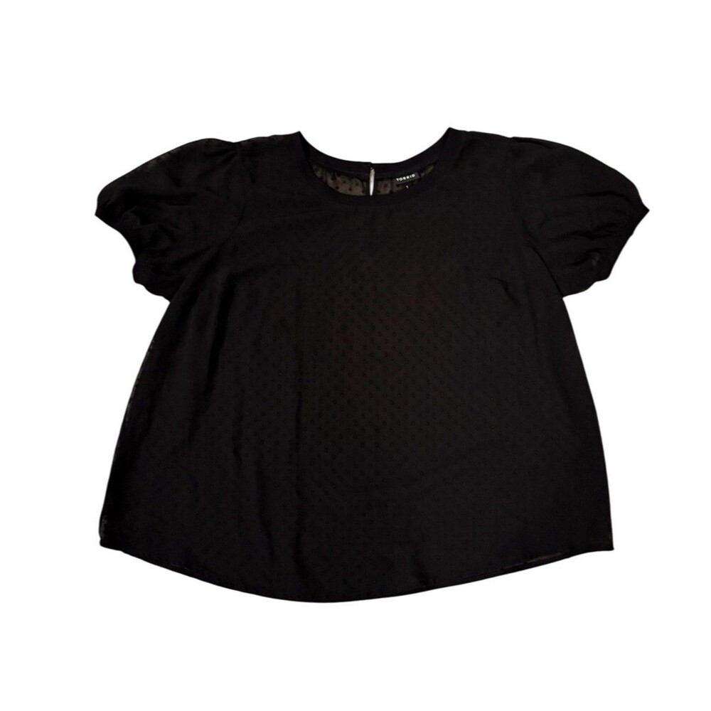 Torrid Polka Dot Black Mess Short Sleeve Blouse Womens Plus Size 1 XL